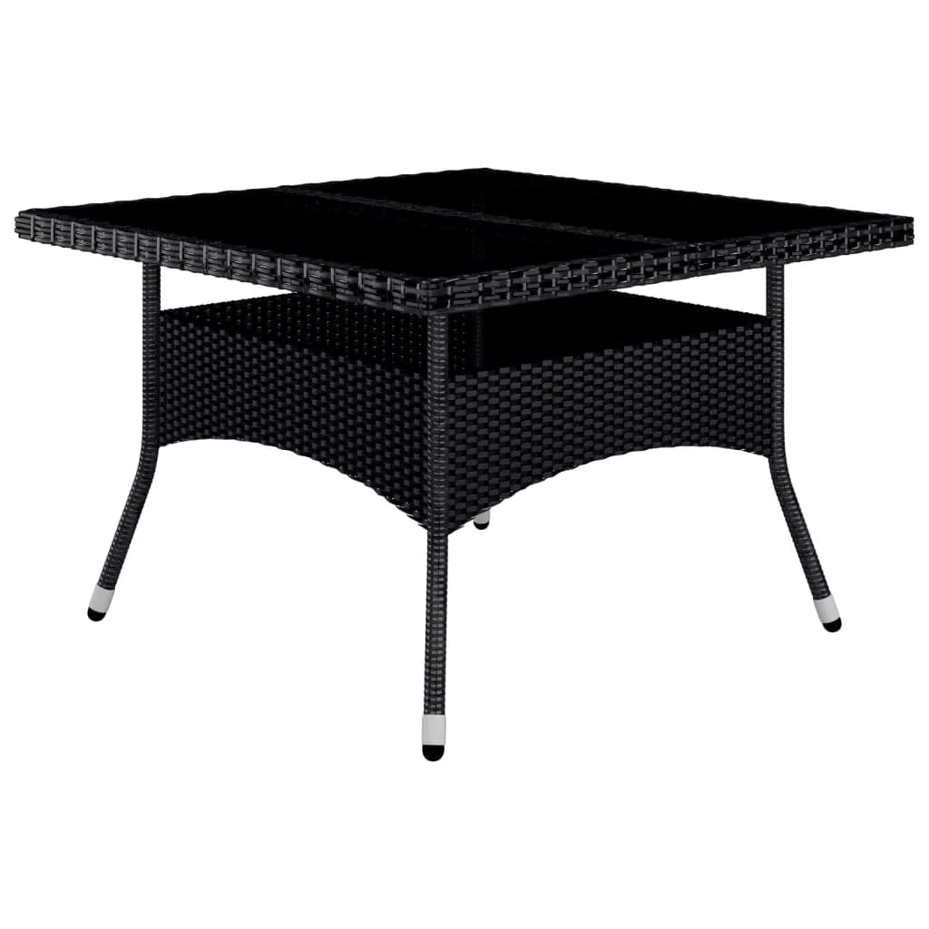 9 Piece Garden Dining Set Poly Rattan and Tempered Glass Black