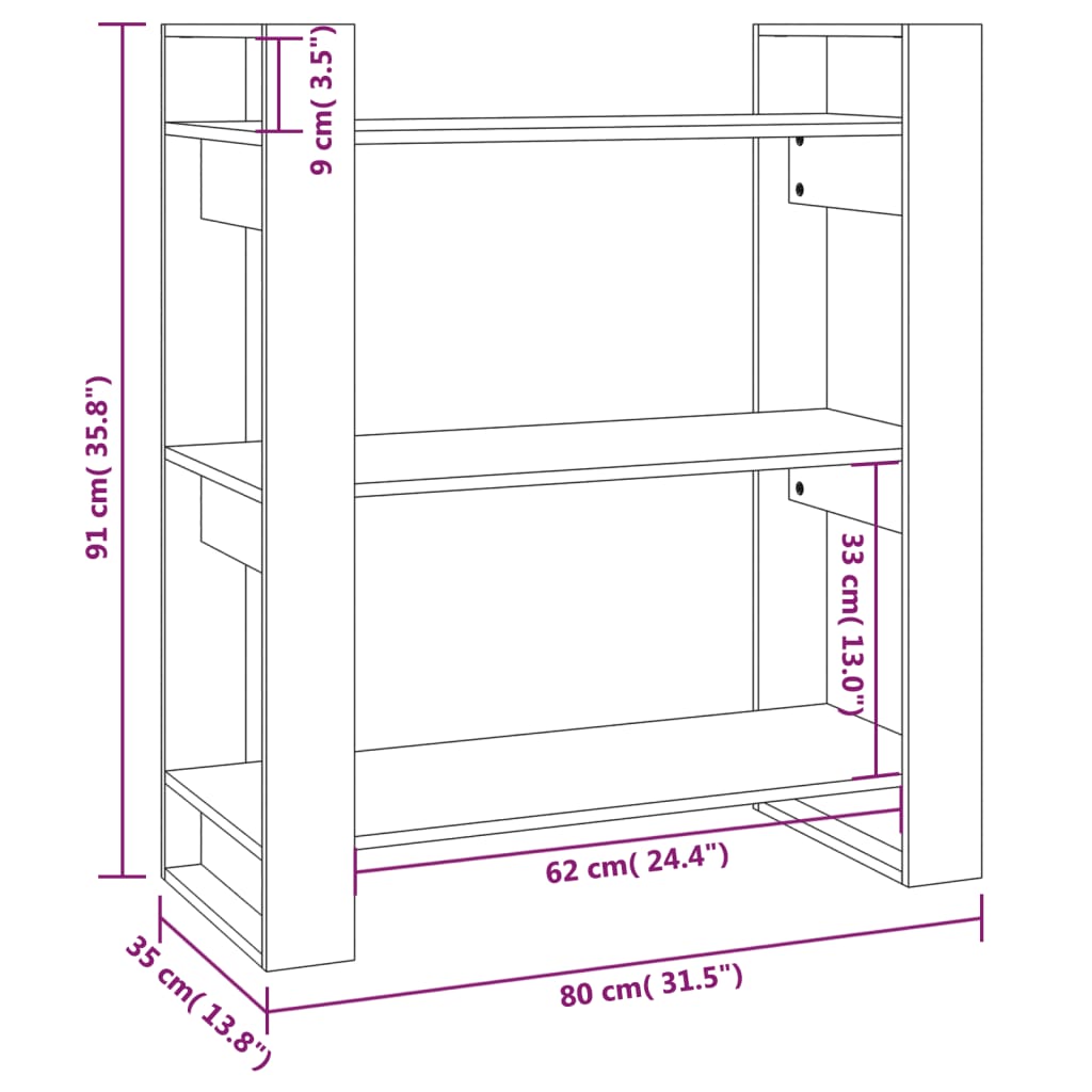 Book Cabinet/Room Divider White 80x35x91 cm Solid Wood Pine