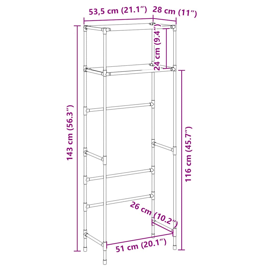 2-Tier Storage Rack over Toilet Black 53.5x28x143 cm Iron
