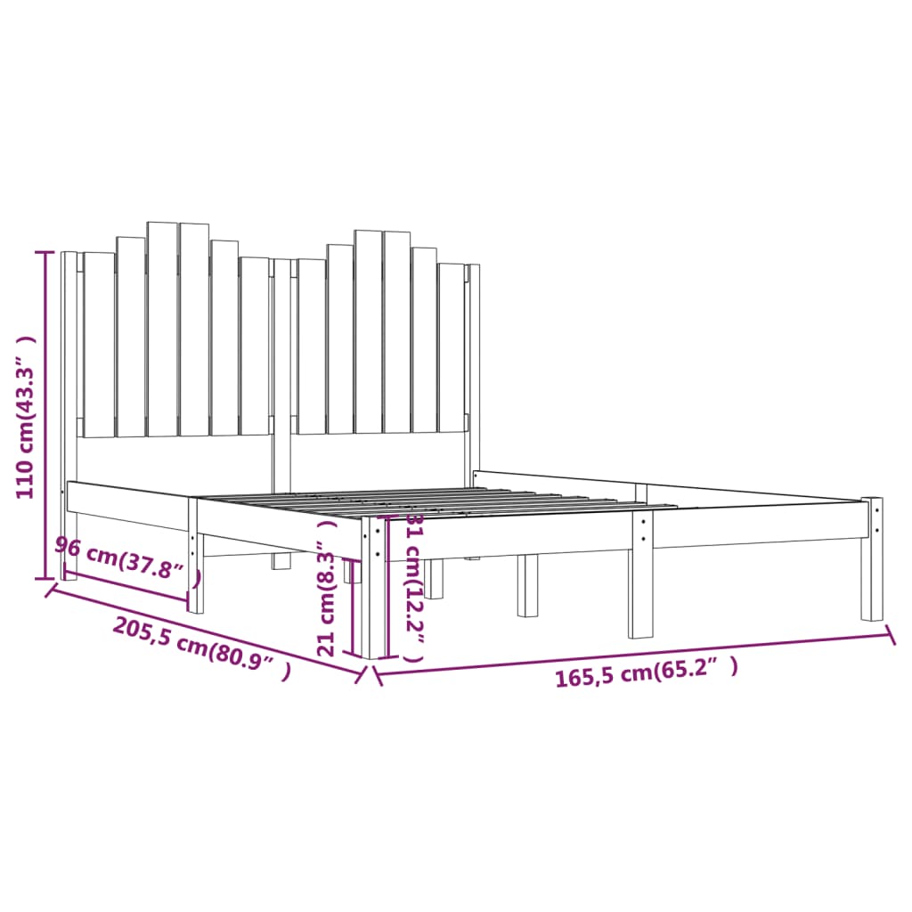 3103788 vidaXL Bed Frame without Mattress Solid Wood 160x200 cm (810027+818480)