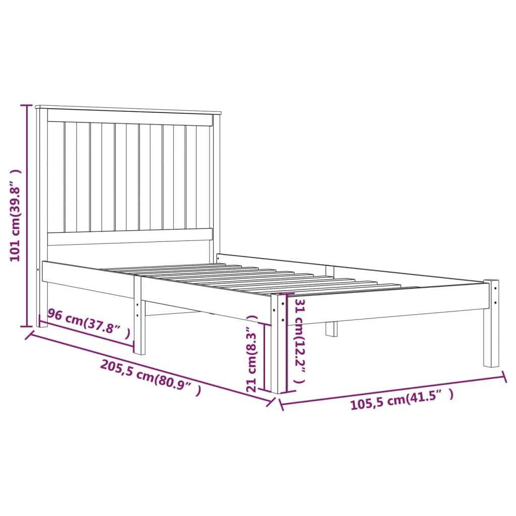 3103833 vidaXL Bed Frame without Mattress Solid Wood 100x200 cm (810007+818505)