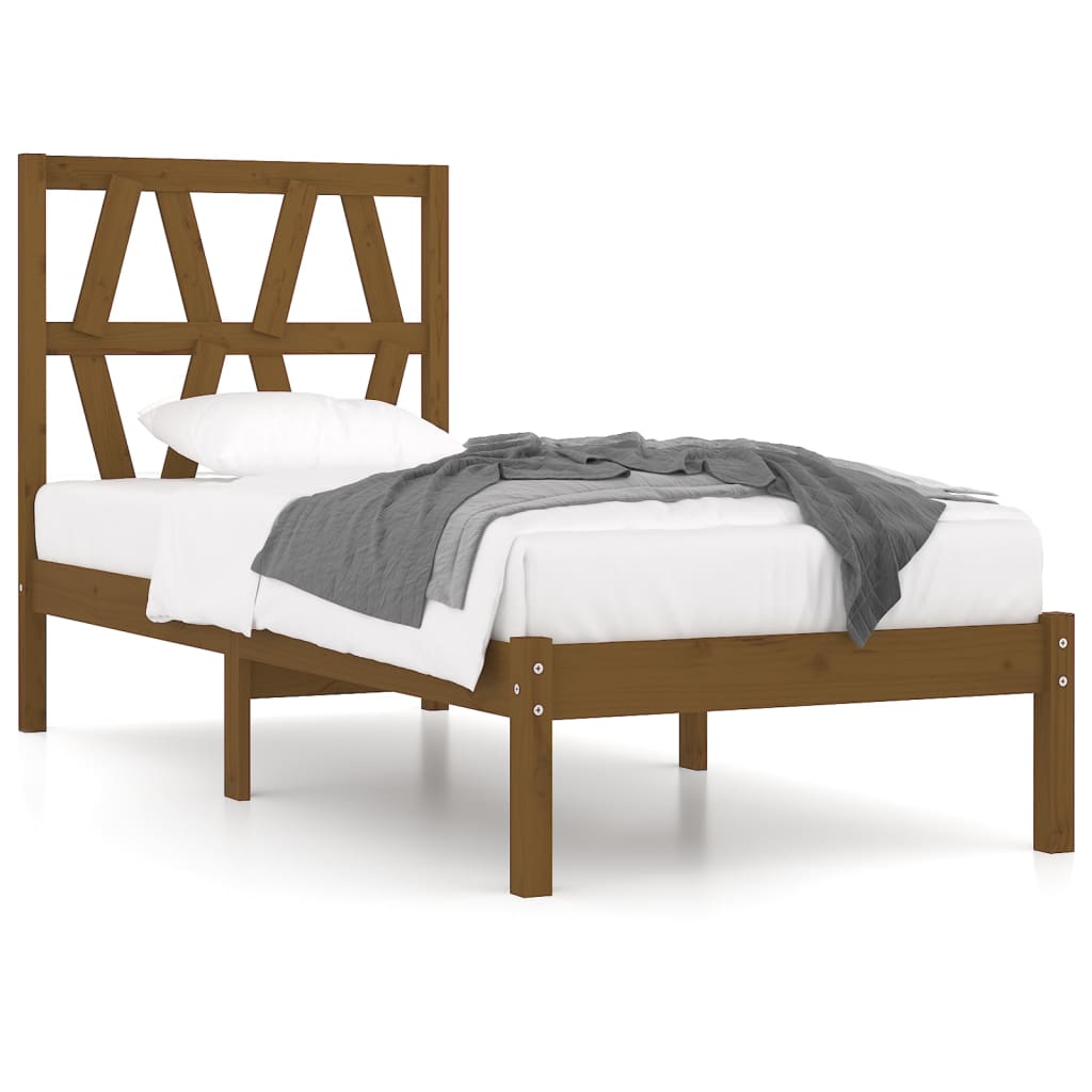 3103991 vidaXL Bed Frame without Mattress Honey Brown Solid Wood 100x200 cm (810010+818608)