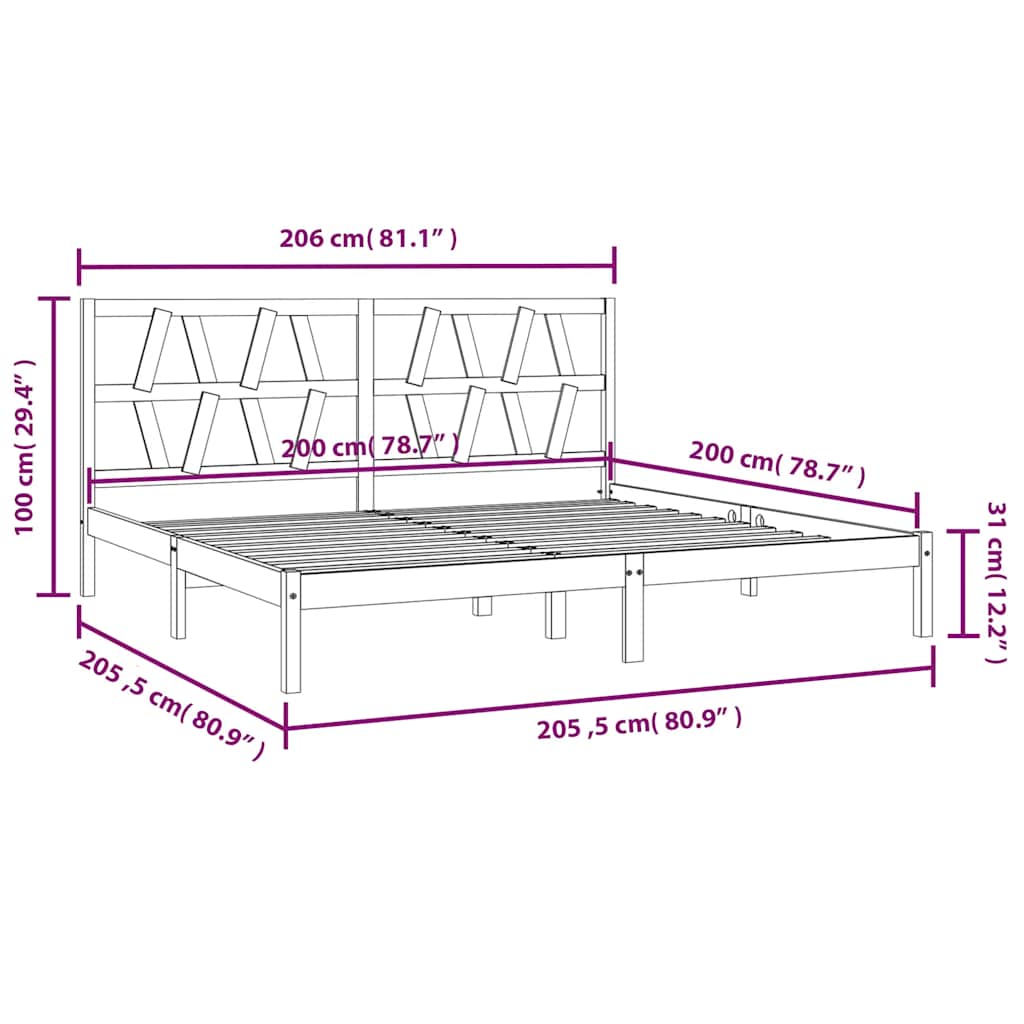 3104019 vidaXL Bed Frame without Mattress White Solid Wood 200x200 cm (810038+818641)
