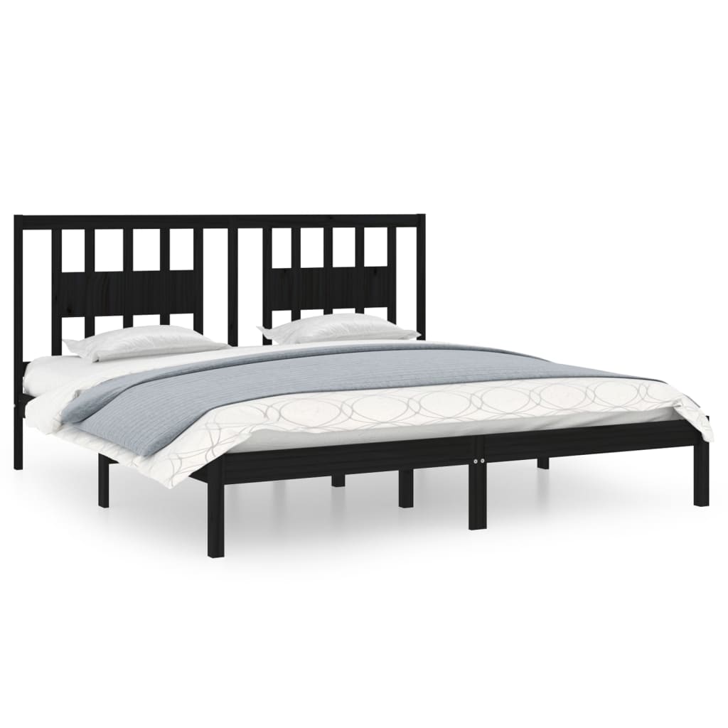 3104087 vidaXL Bed Frame without Mattress Black Solid Wood 200x200 cm (810041+818694)