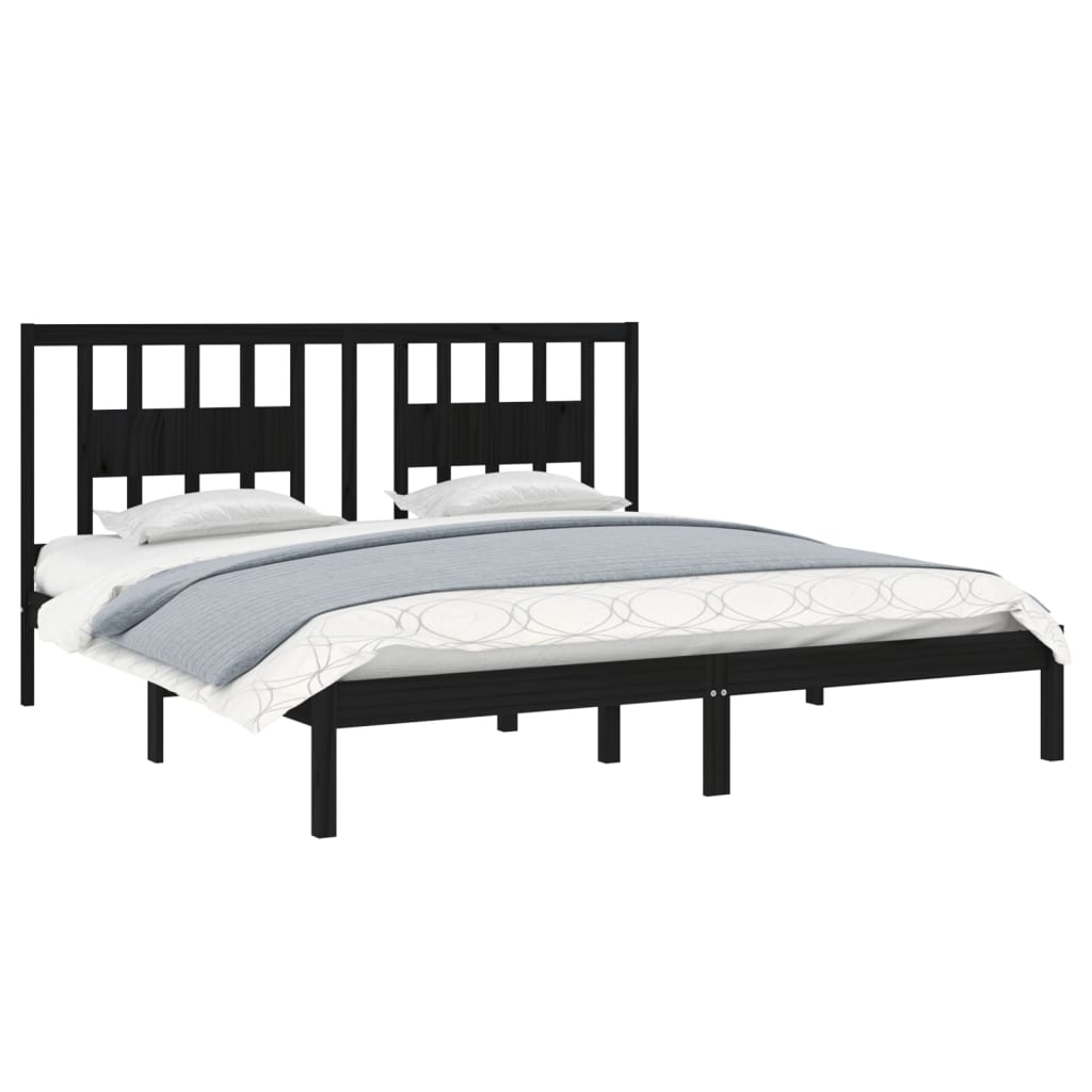 3104087 vidaXL Bed Frame without Mattress Black Solid Wood 200x200 cm (810041+818694)