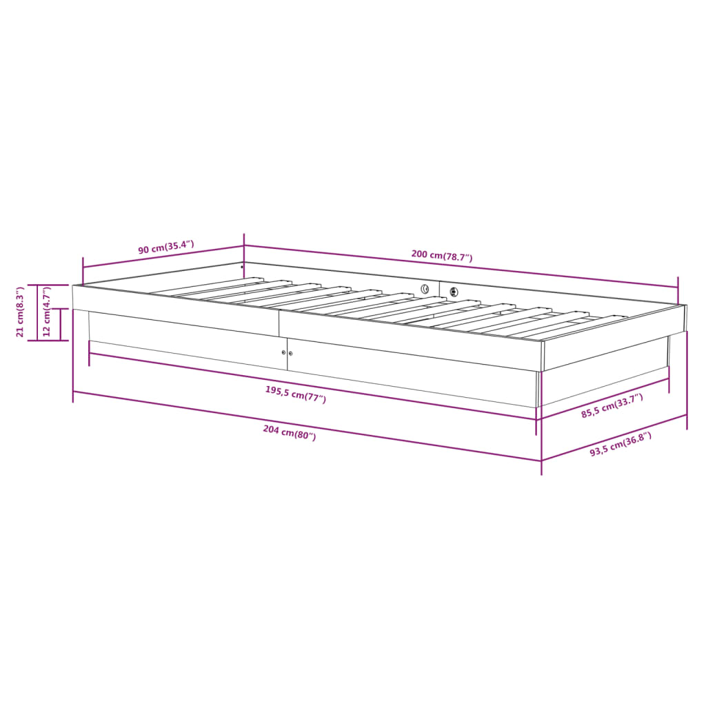 819892 vidaXL Bed Frame without Mattress Solid Wood 90x200 cm