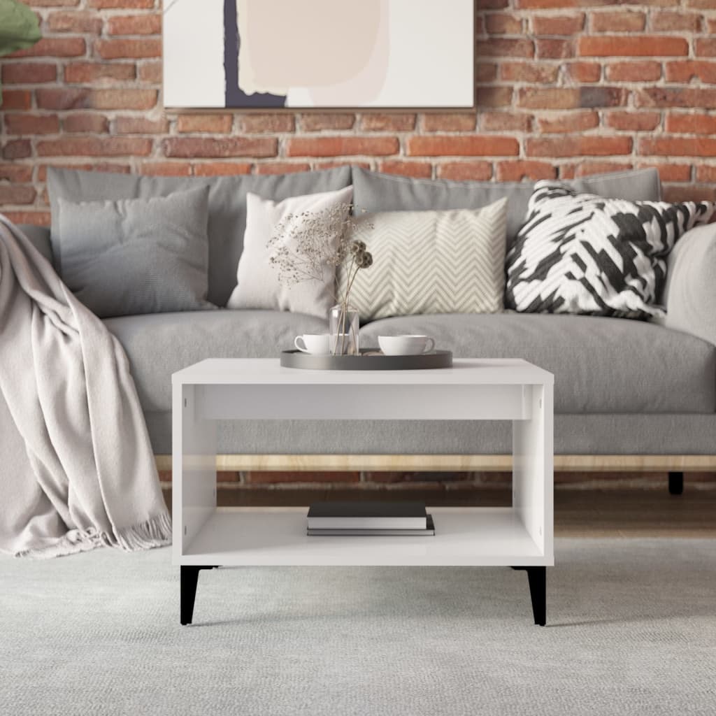 Coffee Table High Gloss White 60x50x40 cm Engineered Wood