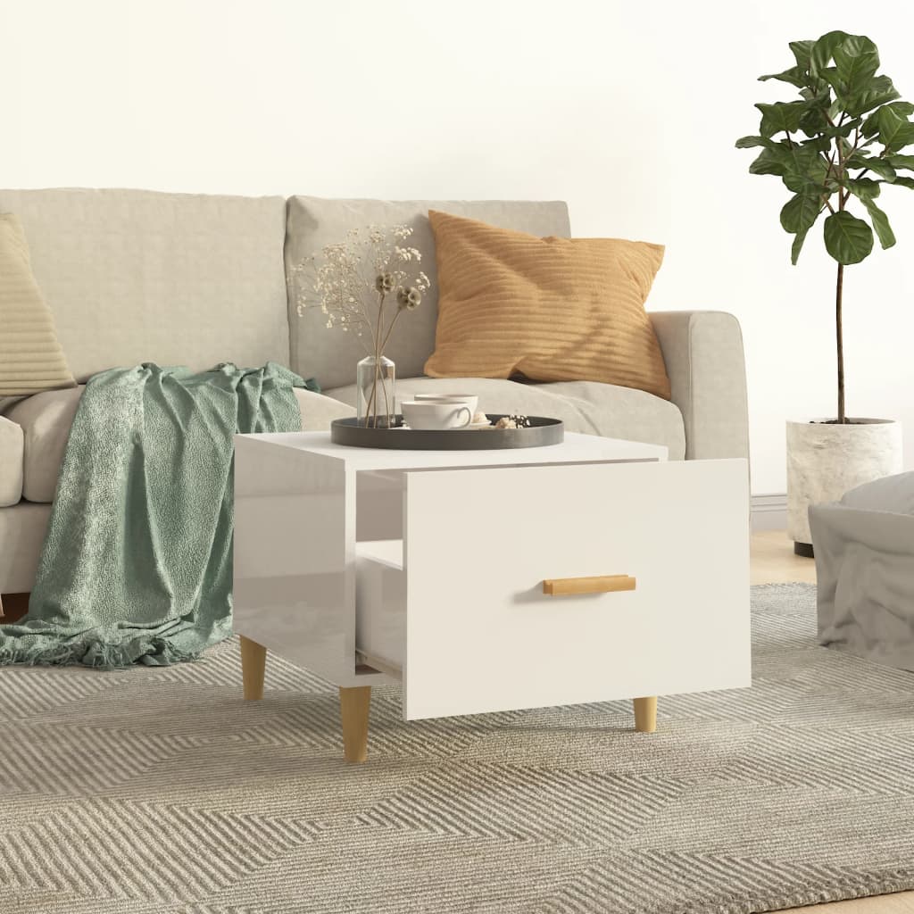 Coffee Table High Gloss White 50x50x40 cm Engineered Wood
