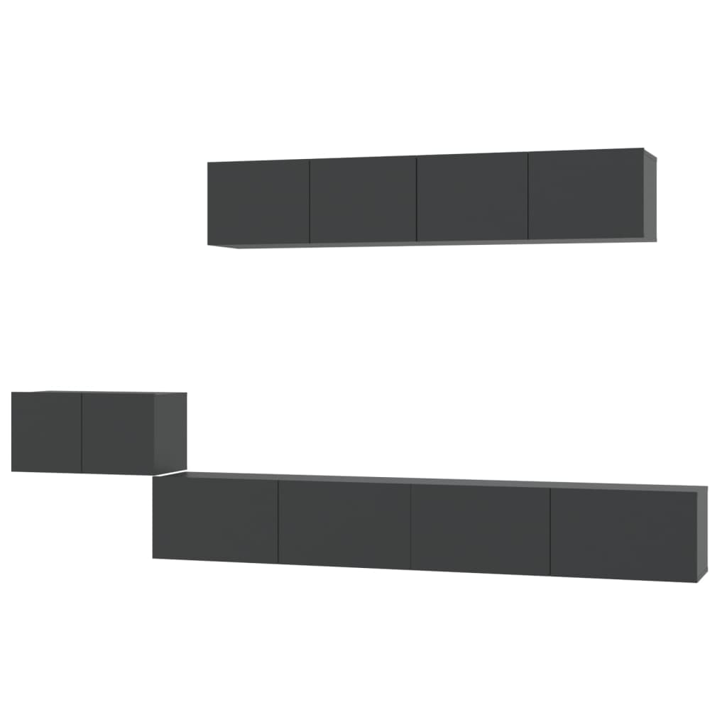 5 Piece TV Cabinet Set Black Engineered Wood
