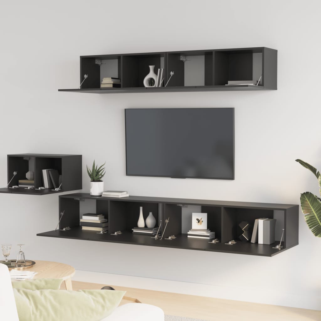 5 Piece TV Cabinet Set Black Engineered Wood