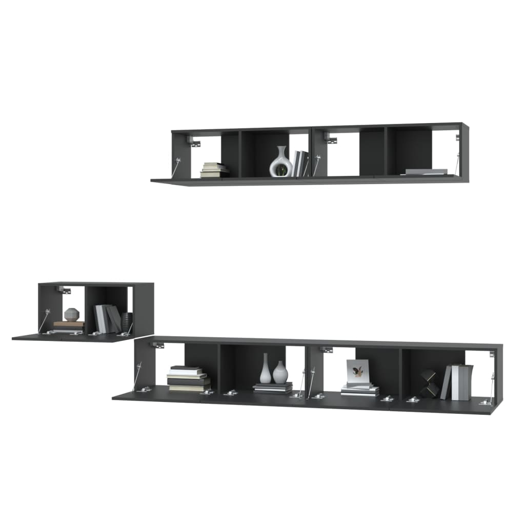5 Piece TV Cabinet Set Black Engineered Wood