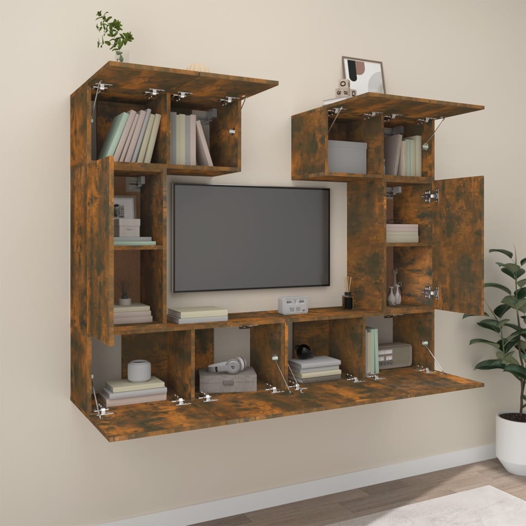 6 Piece TV Cabinet Set Smoked Oak Engineered Wood