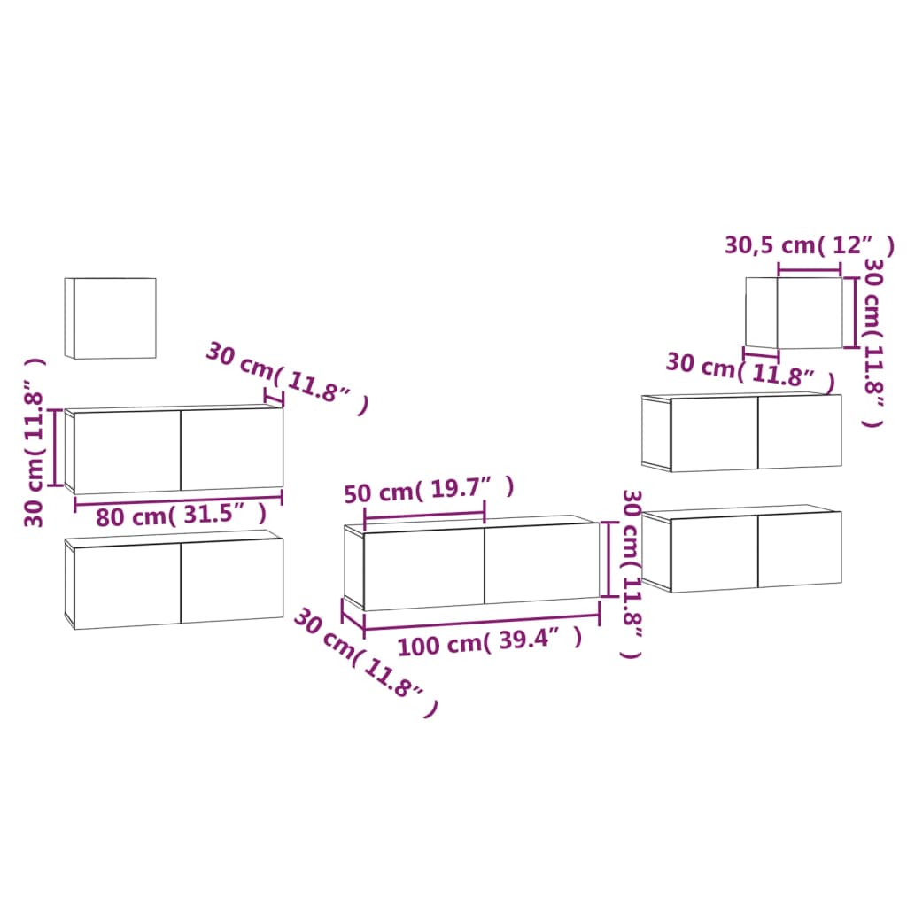 7 Piece TV Cabinet Set Concrete Grey Engineered Wood