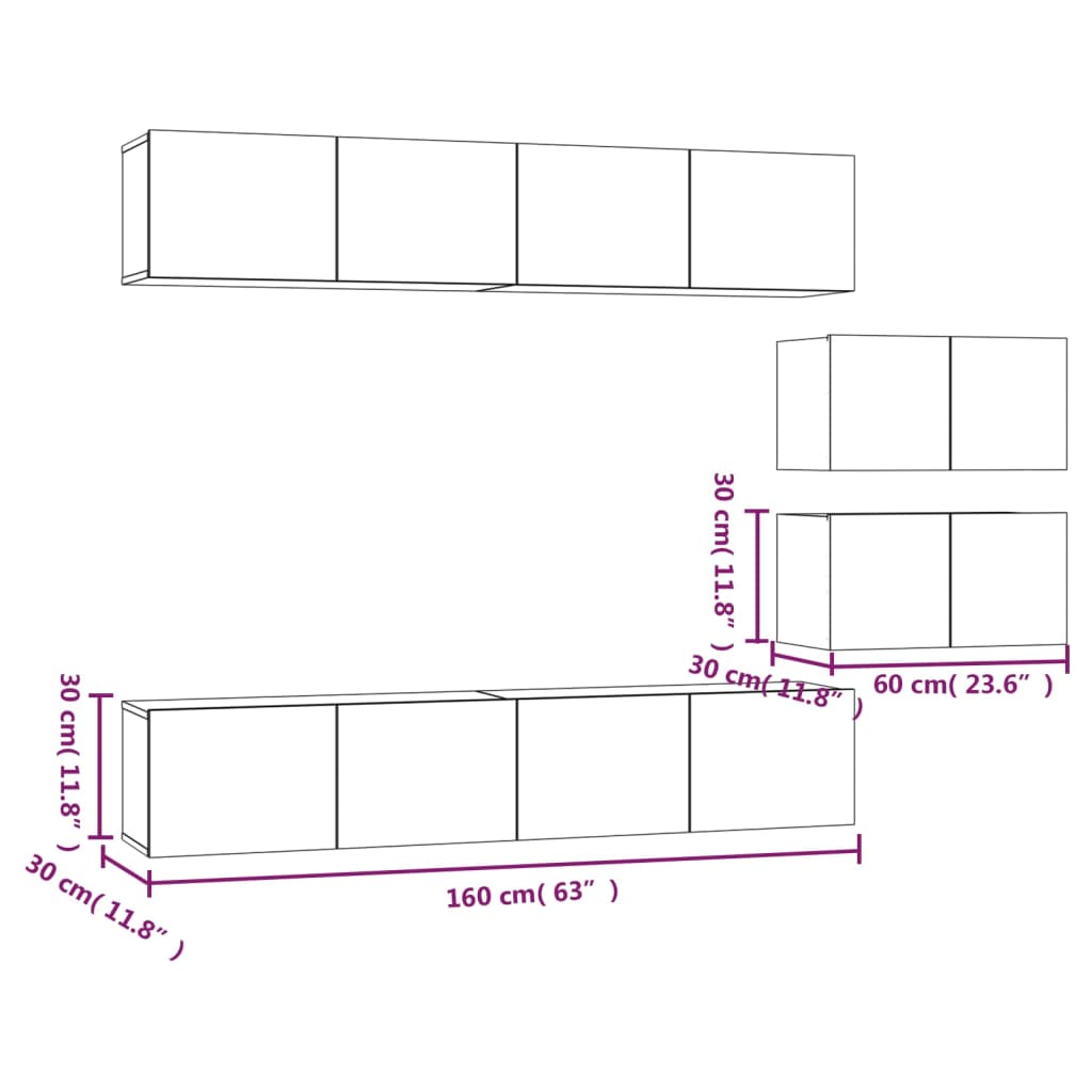 4 Piece TV Cabinet Set Sonoma Oak Engineered Wood