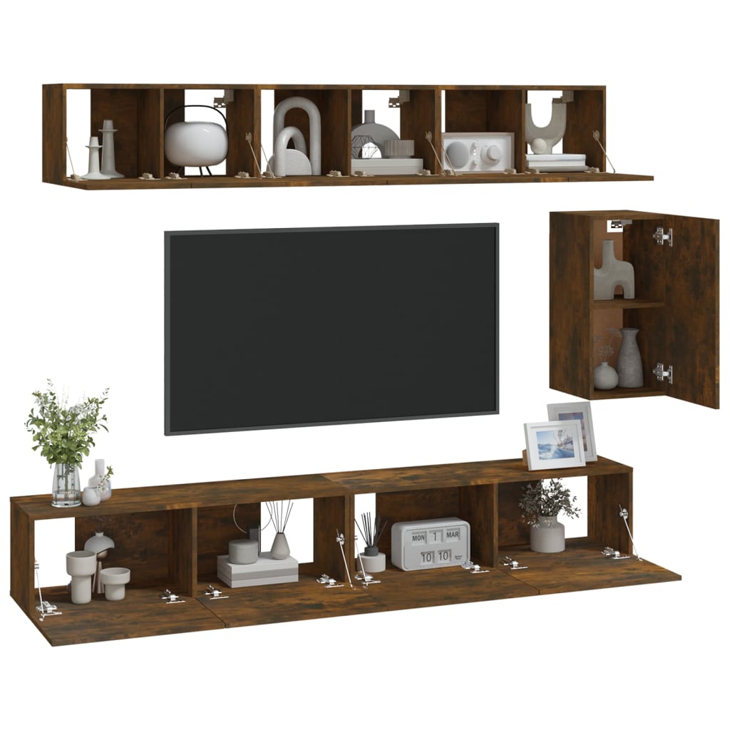6 Piece TV Cabinet Set Smoked Oak Engineered Wood