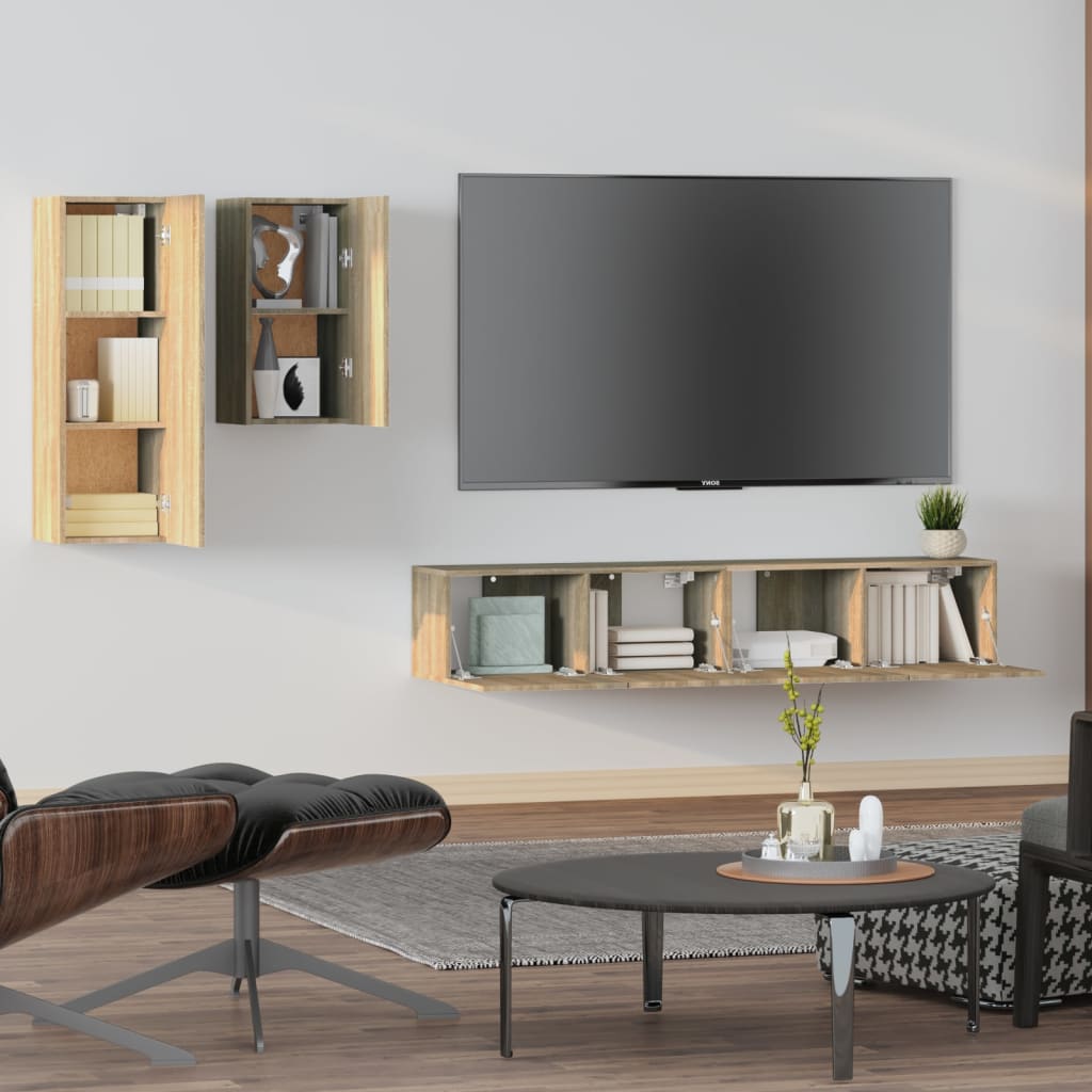 4 Piece TV Cabinet Set Sonoma Oak Engineered Wood