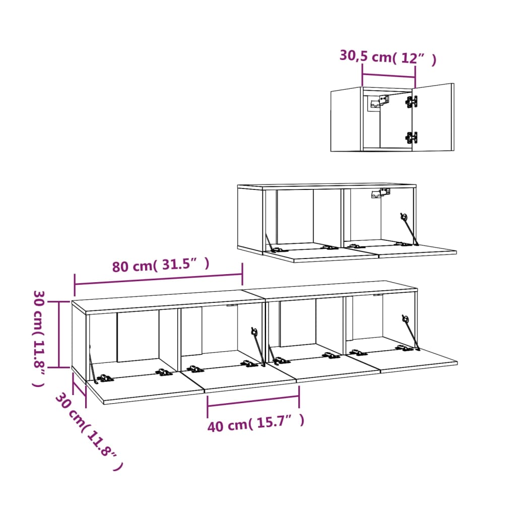 4 Piece TV Cabinet Set Black Engineered Wood