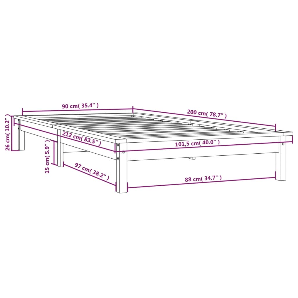 820527 vidaXL Bed Frame without Mattress White 90x200 cm Solid Wood