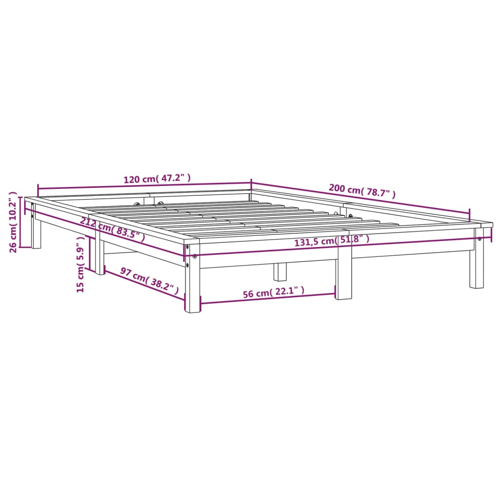 820538 vidaXL Bed Frame without Mattress Grey 120x200 cm Solid Wood