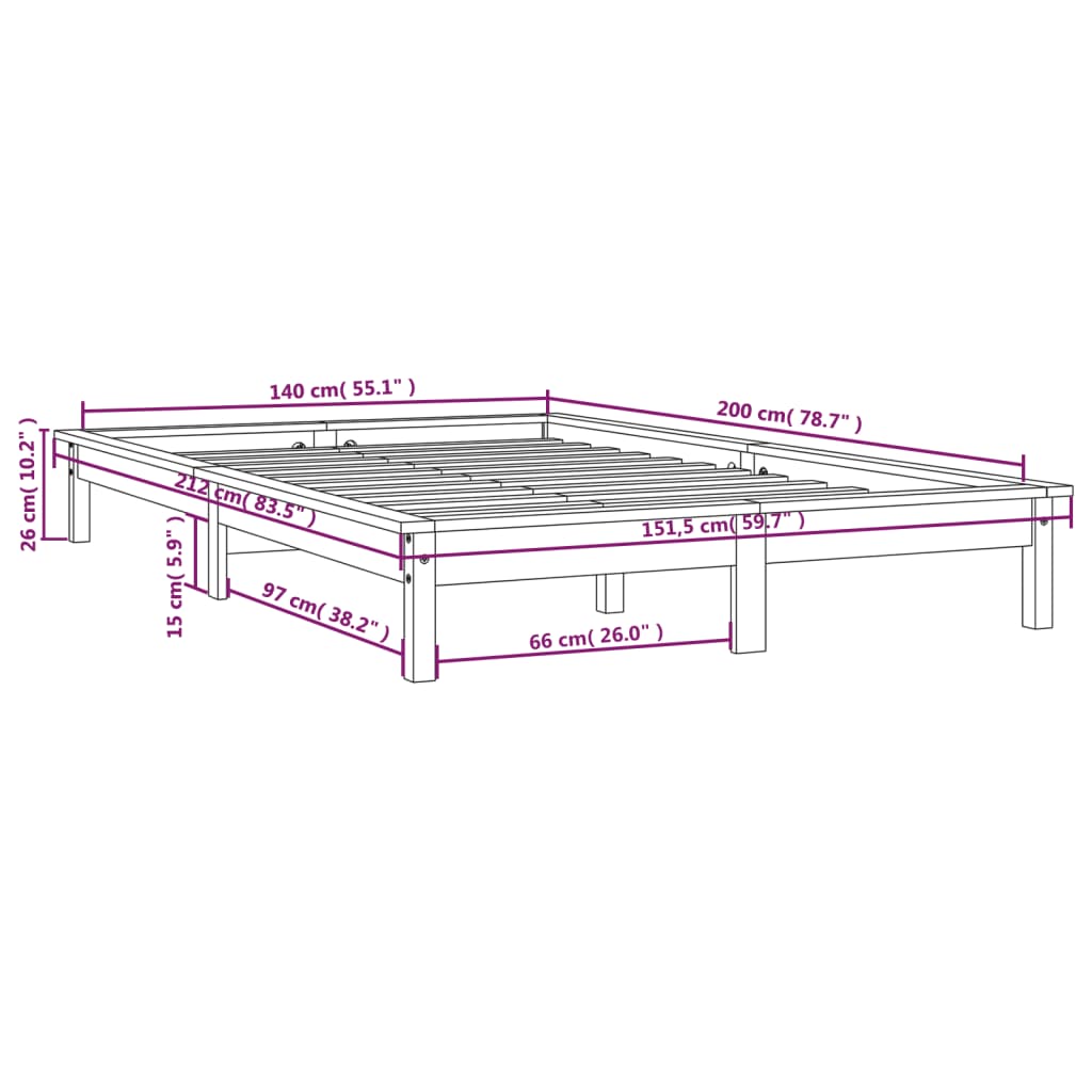820543 vidaXL Bed Frame without Mattress Grey 140x200 cm Solid Wood