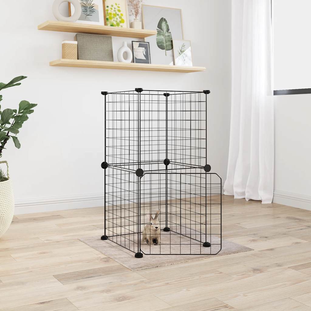 8-Panel Pet Cage with Door Black 35x35 cm Steel