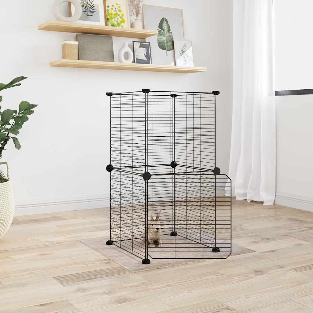 8-Panel Pet Cage with Door Black 35x35 cm Steel