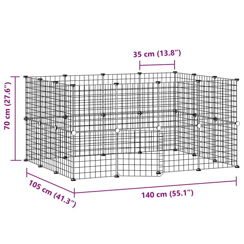 28-Panel Pet Cage with Door Black 35x35 cm Steel