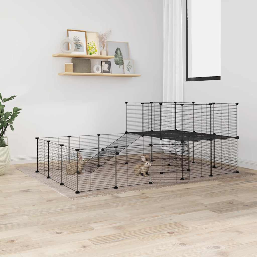 44-Panel Pet Cage with Door Black 35x35 cm Steel