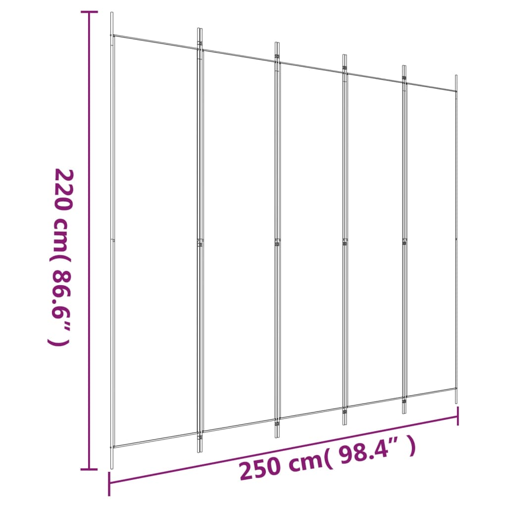 5-Panel Room Divider Anthracite 250x220 cm Fabric