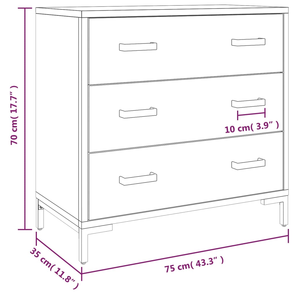 Chest of Drawers 75x35x70 cm Solid Pinewood