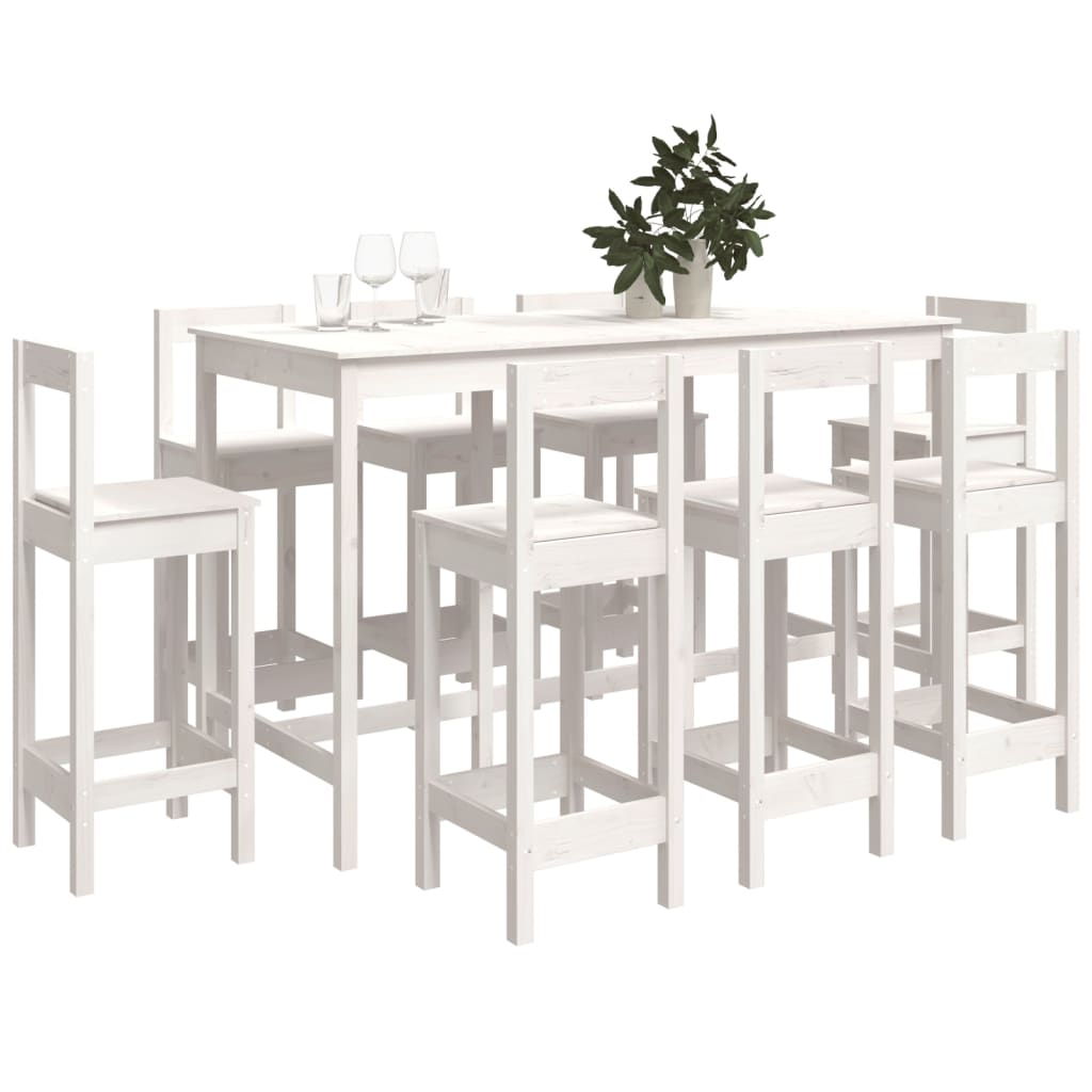 9 Piece Bar Set White Solid Wood Pine