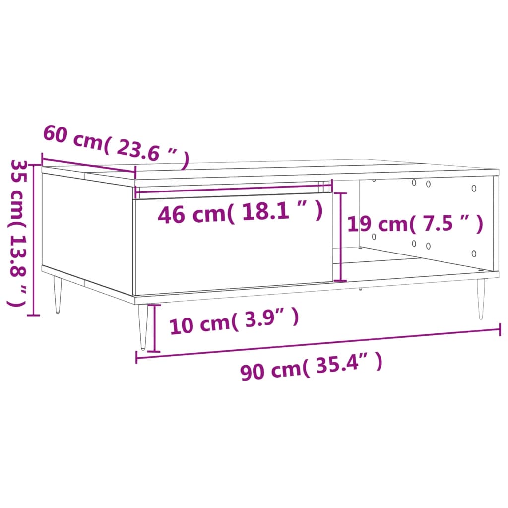 Coffee Table High Gloss White 90x60x35 cm Engineered Wood