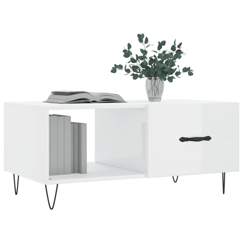 Coffee Table High Gloss White 90x50x40 cm Engineered Wood