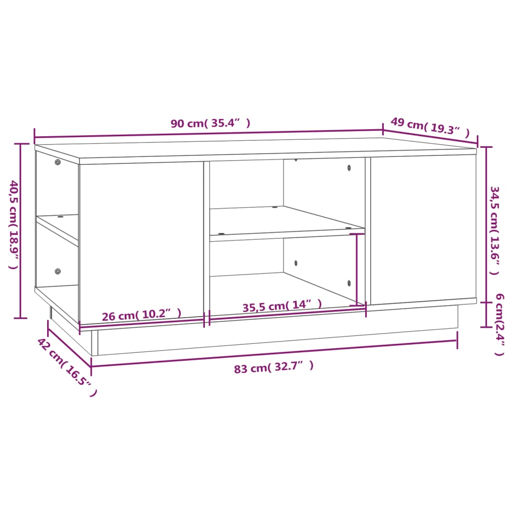 Coffee Table Grey 90x49x40.5 cm Solid Wood Pine