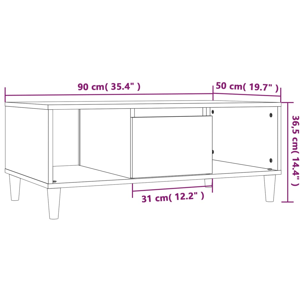 Coffee Table Smoked Oak 90x50x36,5 cm Engineered Wood