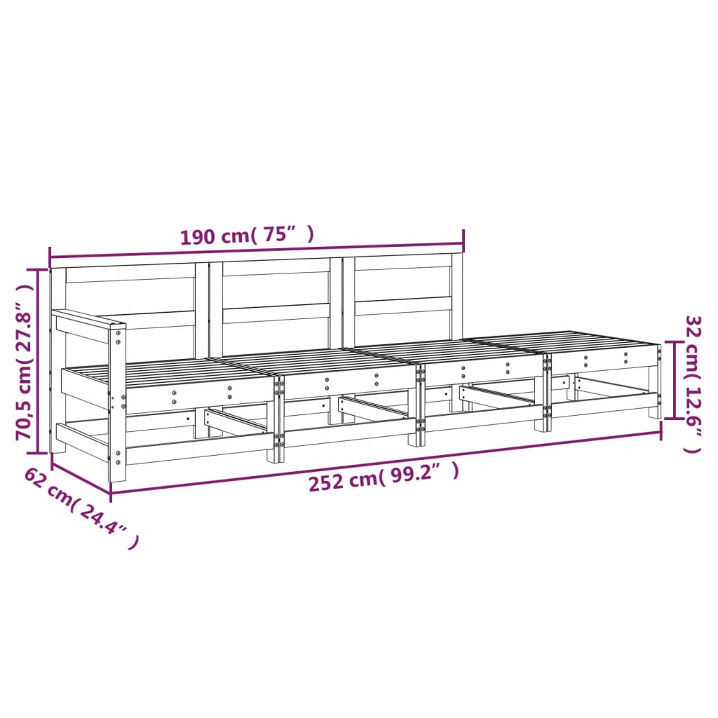 4 Piece Garden Lounge Set Grey Solid Wood Pine