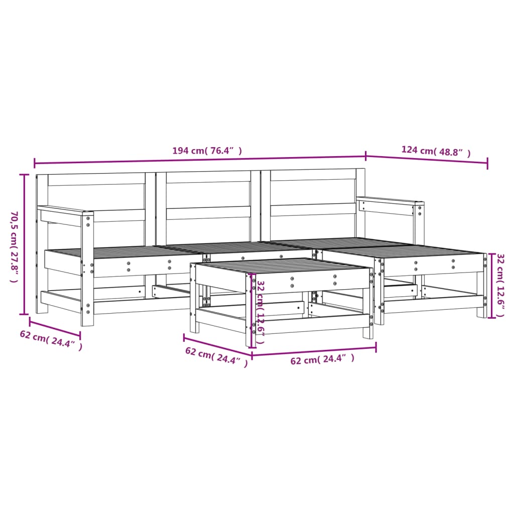 5 Piece Garden Lounge Set Solid Wood Douglas