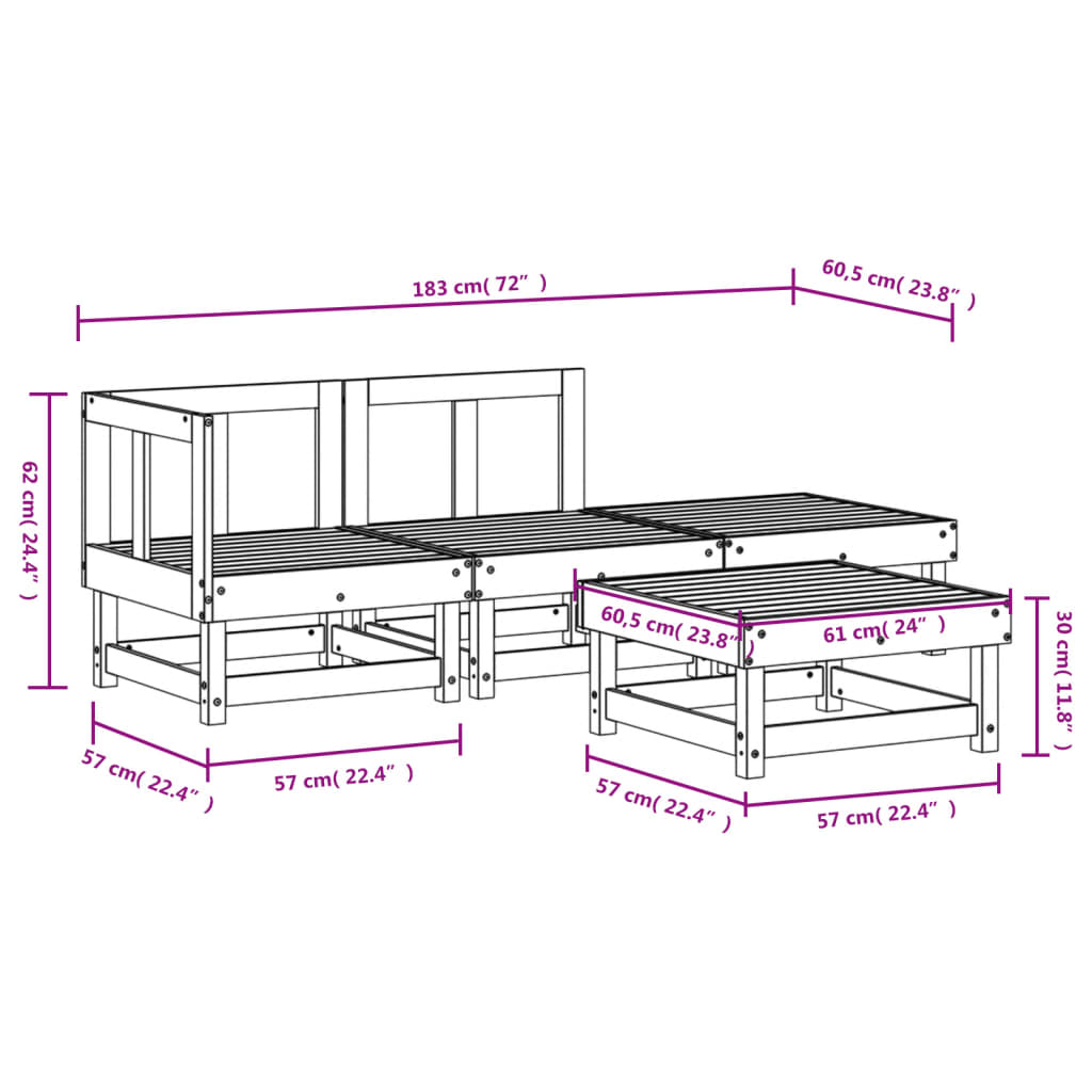 4 Piece Garden Lounge Set Solid Wood Douglas