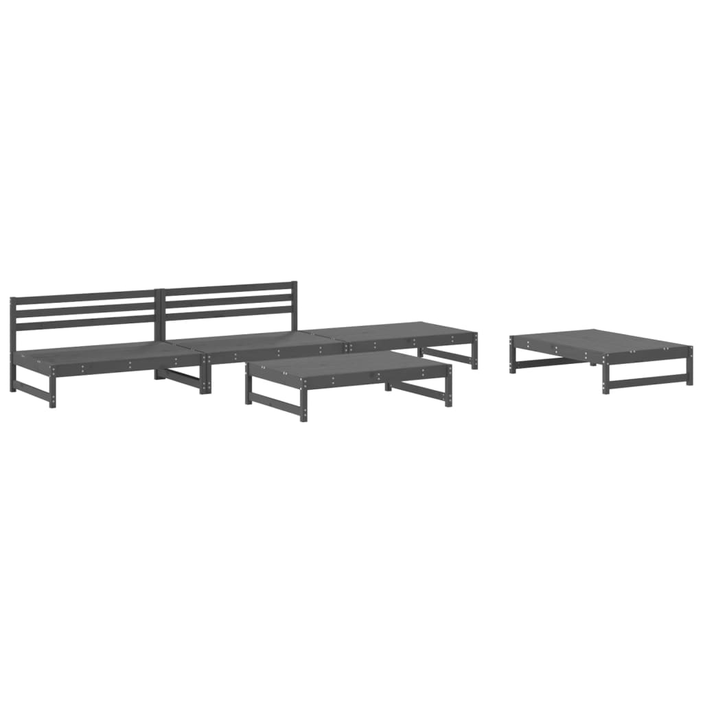 5 Piece Garden Lounge Set Grey Solid Wood Pine