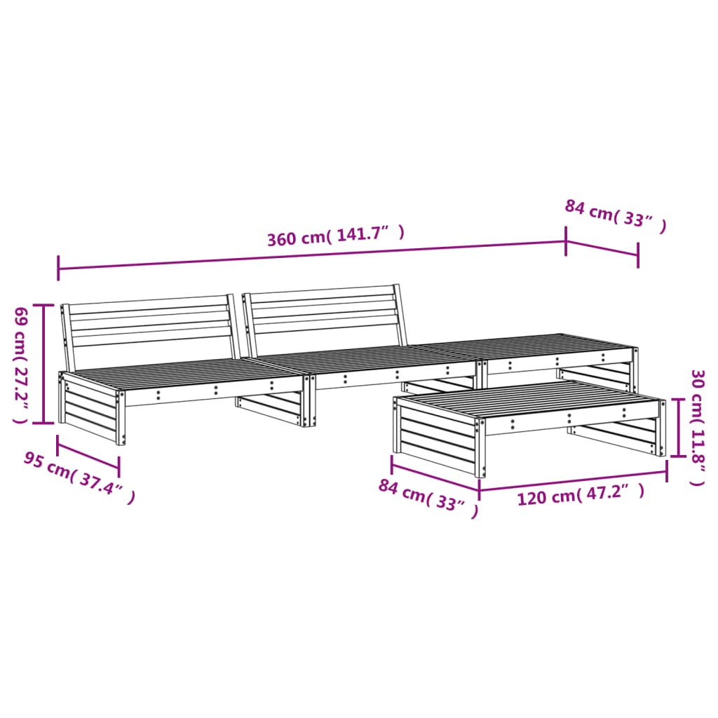4 Piece Garden Lounge Set White Solid Wood Pine
