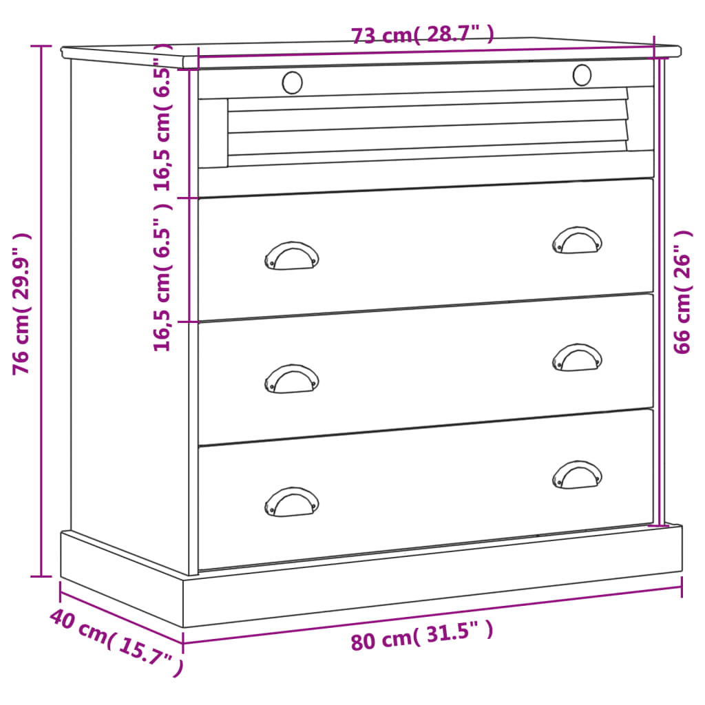 Chest of Drawers VIGO White 80x40x76 cm Solid Wood Pine