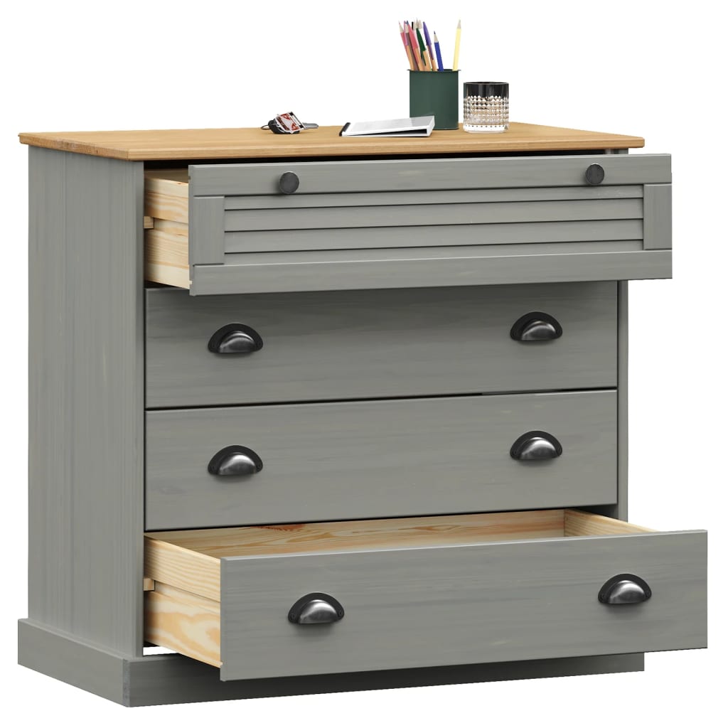 Chest of Drawers VIGO Grey 80x40x76 cm Solid Wood Pine