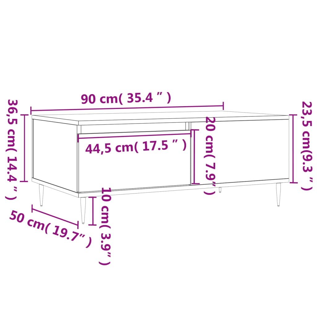 Coffee Table Grey Sonoma 90x50x36.5 cm Engineered Wood