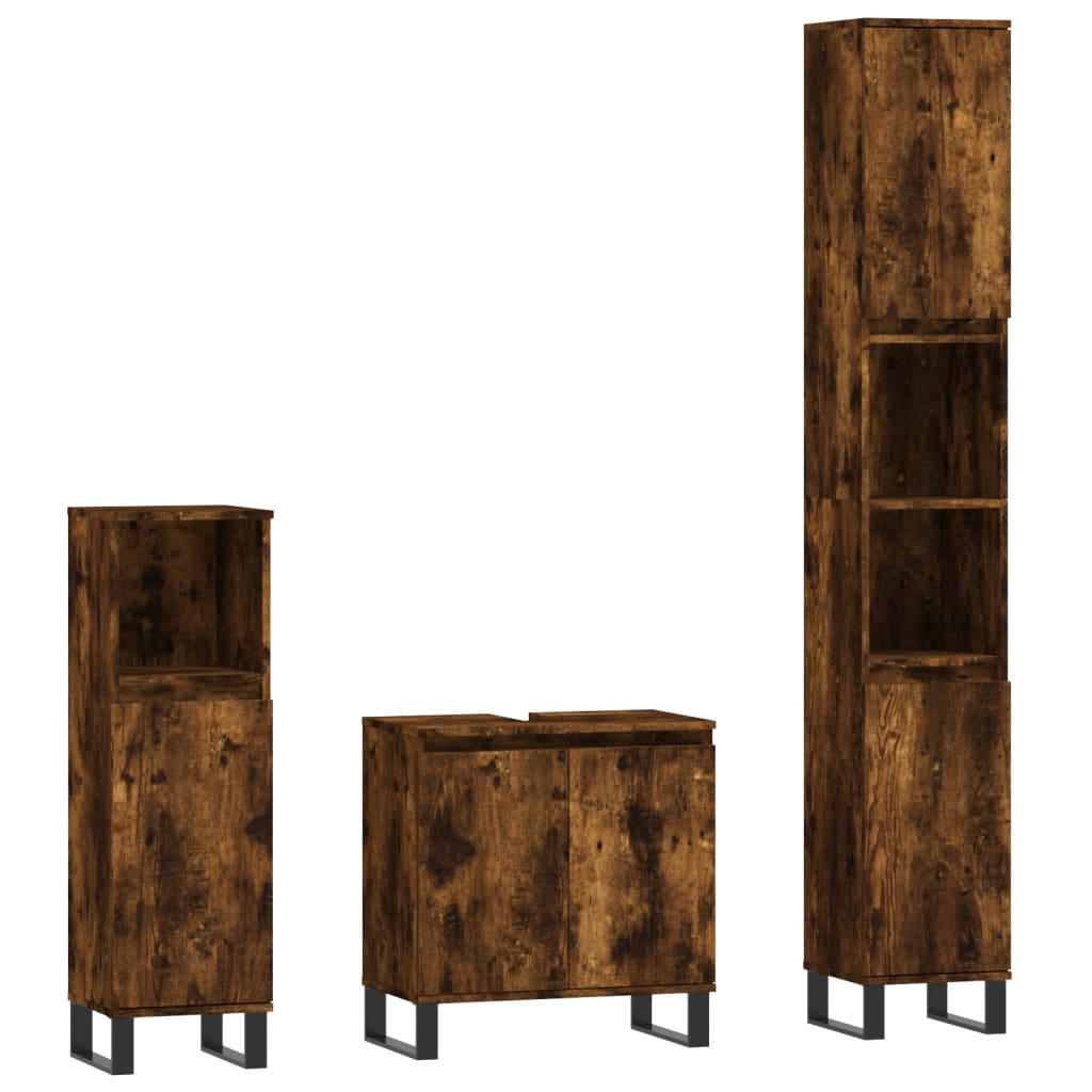 3 Piece Bathroom Cabinet Set Smoked Oak Engineered Wood