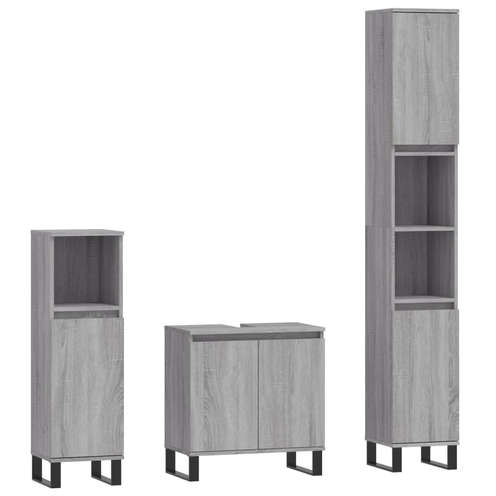 3 Piece Bathroom Cabinet Set Grey Sonoma Engineered Wood