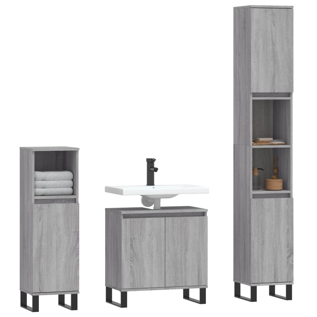 3 Piece Bathroom Cabinet Set Grey Sonoma Engineered Wood