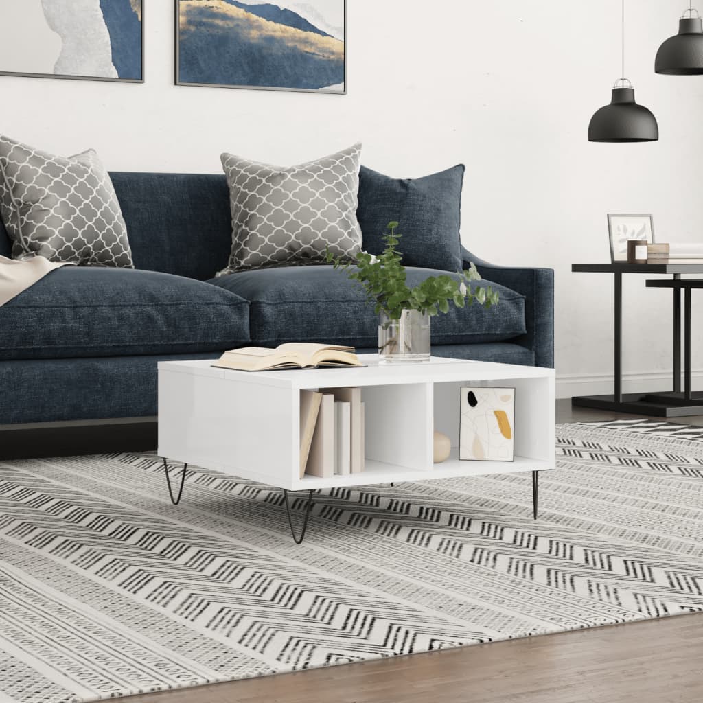 Coffee Table High Gloss White 60x60x30 cm Engineered Wood