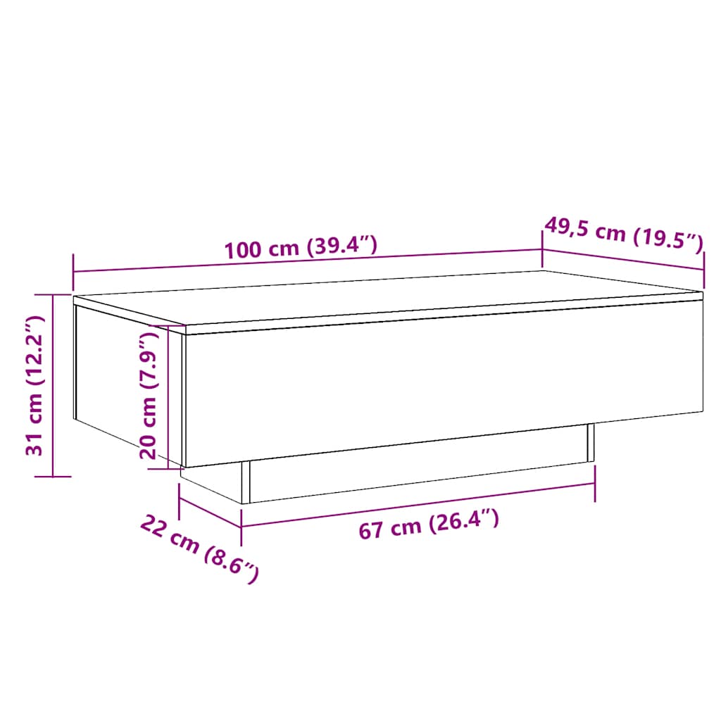 Coffee Table Grey Sonoma 100x49.5x31 cm Engineered Wood