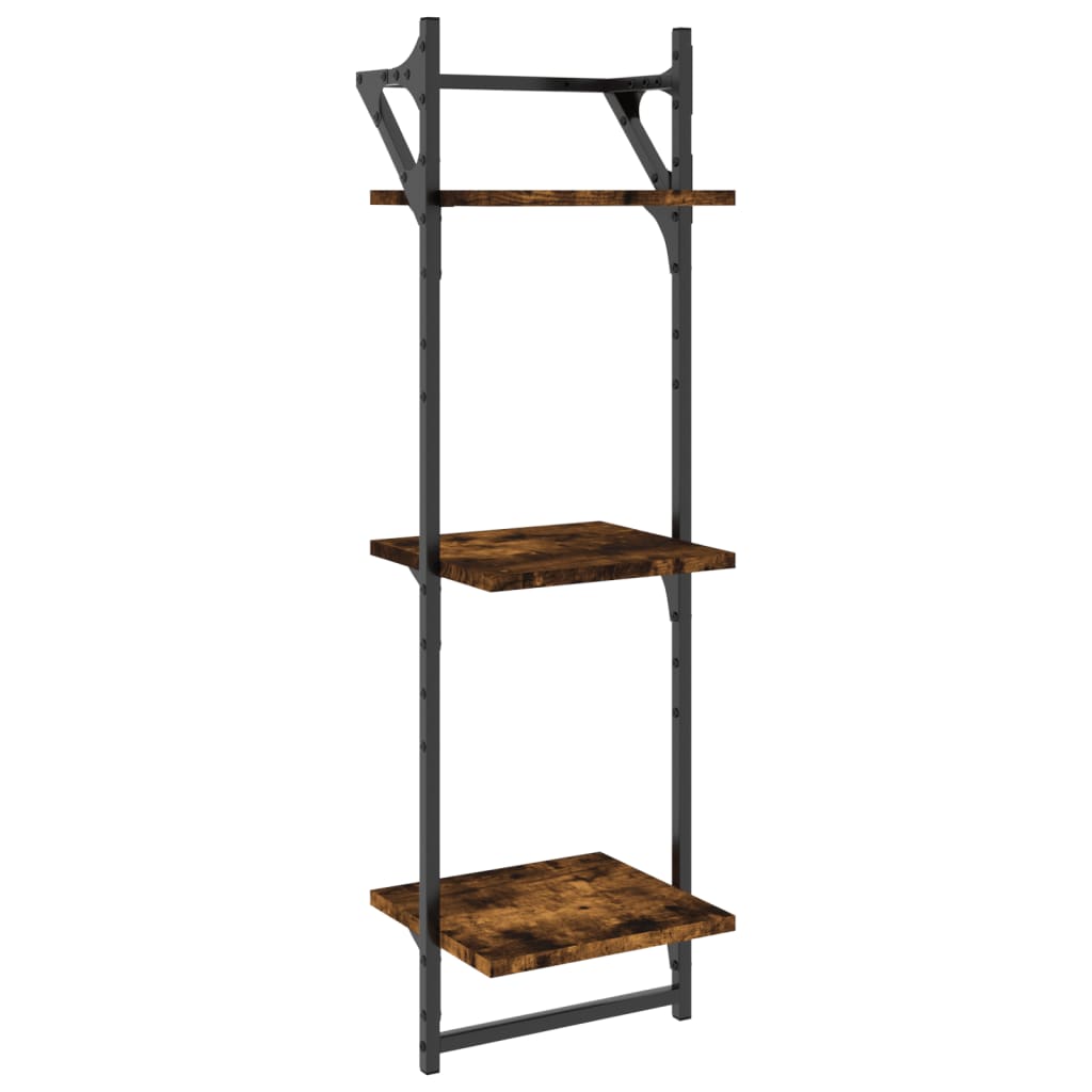 6 Piece Wall Shelf Set with Bars Smoked Oak Engineered Wood