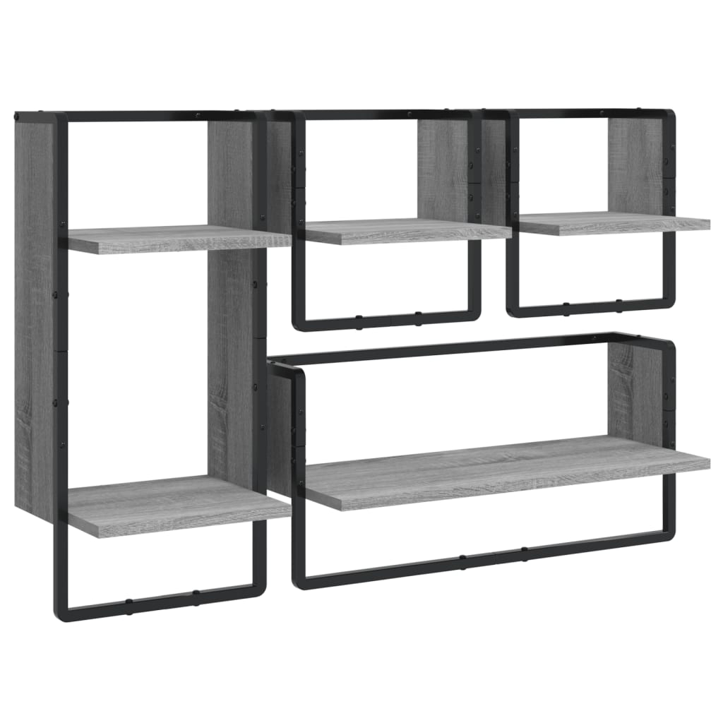 4 Piece Wall Shelf Set with Bars Grey Sonoma Engineered Wood